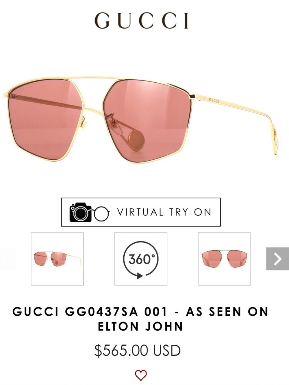 Gucci Pink Gold Frame Sunglasses GG0437SA - Picture 10 of 11